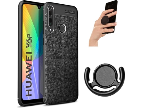 Carcasa, Popsocket y Soporte Huawei Y6P Rugged Leather (Negro)