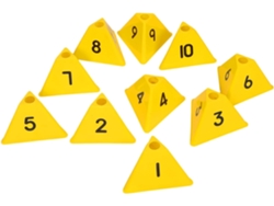 Juego De 10 Conos Triangulares Amarillos Para Ejercicios De Educación Física, Baloncesto Y Fútbol.