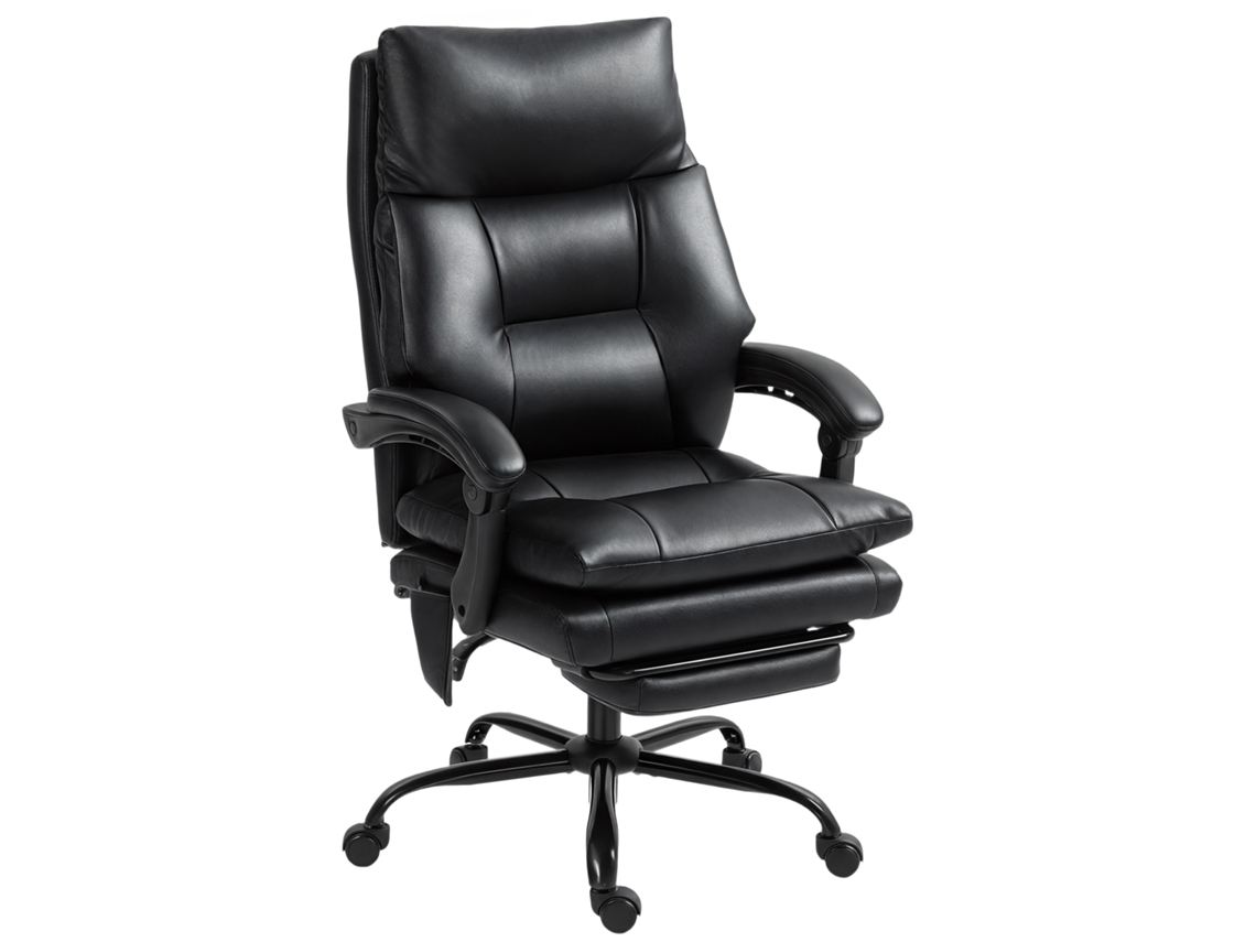 Cadeira De Escritório Ergonômica, Em Couro Pu, Com Suporte Lombar Inflável, Encosto Reclinável E Altura Ajustável, Preta.