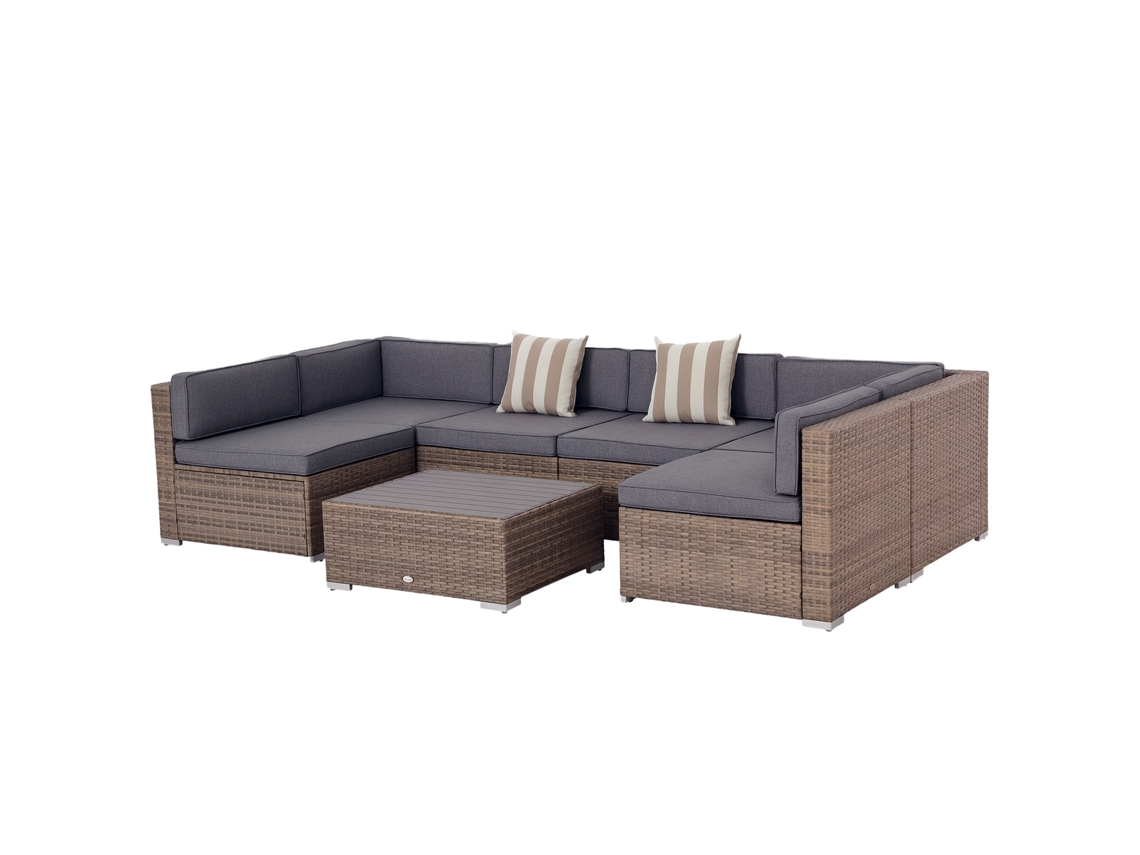 Conjunto de jardín de 7 piezas con mesa de centro y sofá modular con cojines ZENCORE SERVICES