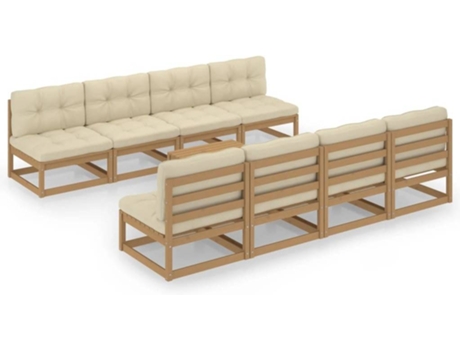 Conjunto 9 Muebles de jardín VIDAXL con cojines de madera de pino maciza