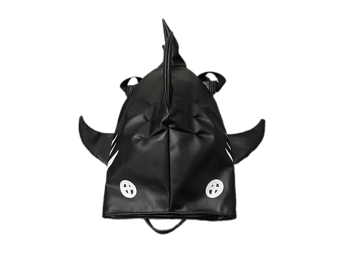 Mochila informal con estampado de peces, confeccionada en piel sintética, ideal para adolescentes, para ir de compras, al colegio y para viajar. Negra.