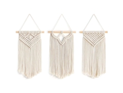 Pack de 3 macramé para pared, decoración bohemia hecha a mano en algodón puro, 20x35 cm