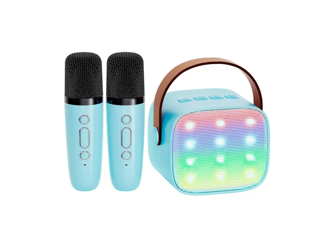 Máquina de karaoke portátil SSTRWGOOD para niños con 2 micrófonos inalámbricos y luces LED azul cielo