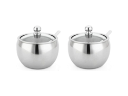 Juego De 2 Azucareros De Acero Inoxidable De 295 Ml Con Cuchara Y Tapa Transparente Para El Hogar Y La Cocina.