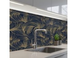 Paneles abstractos para salpicadero de cocina - Líneas - Azul - Dorado 150x60 cm