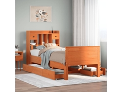 Cama Con Estantería Sin Colchón Madera Maciza Marrón 75x190 Cm