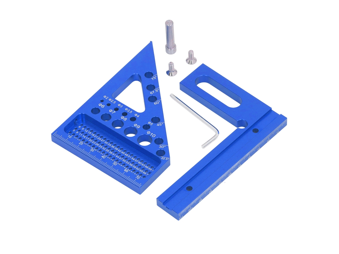 Regla Triangular De Carpintería De Aleación De Aluminio Con Transportador Cuadrado Y Medición Multiángulo - Azul