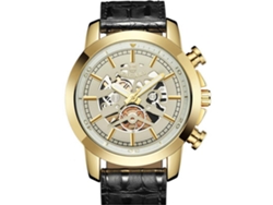 Reloj De Pulsera De Cuarzo Resistente Al Agua Con Correa De Cuero Pu Hueca Para Hombre (oro Negro)