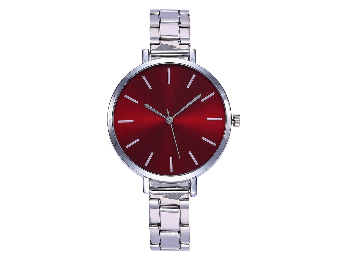 Reloj De Pulsera Casual Unisex De Cuarzo Con Correa De Acero Rojo Brillante