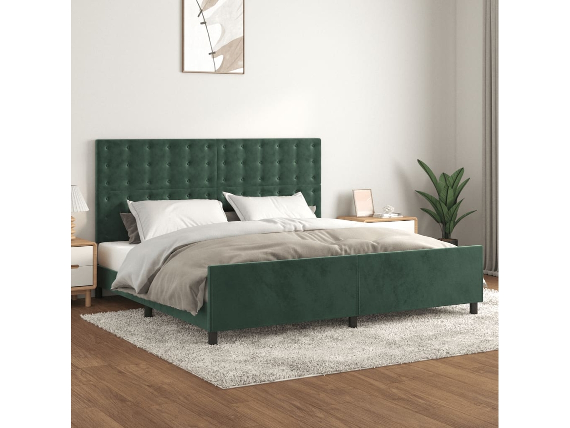 Estructura Cama Sin Colchón Terciopelo Verde Oscuro 200x200 Cm
