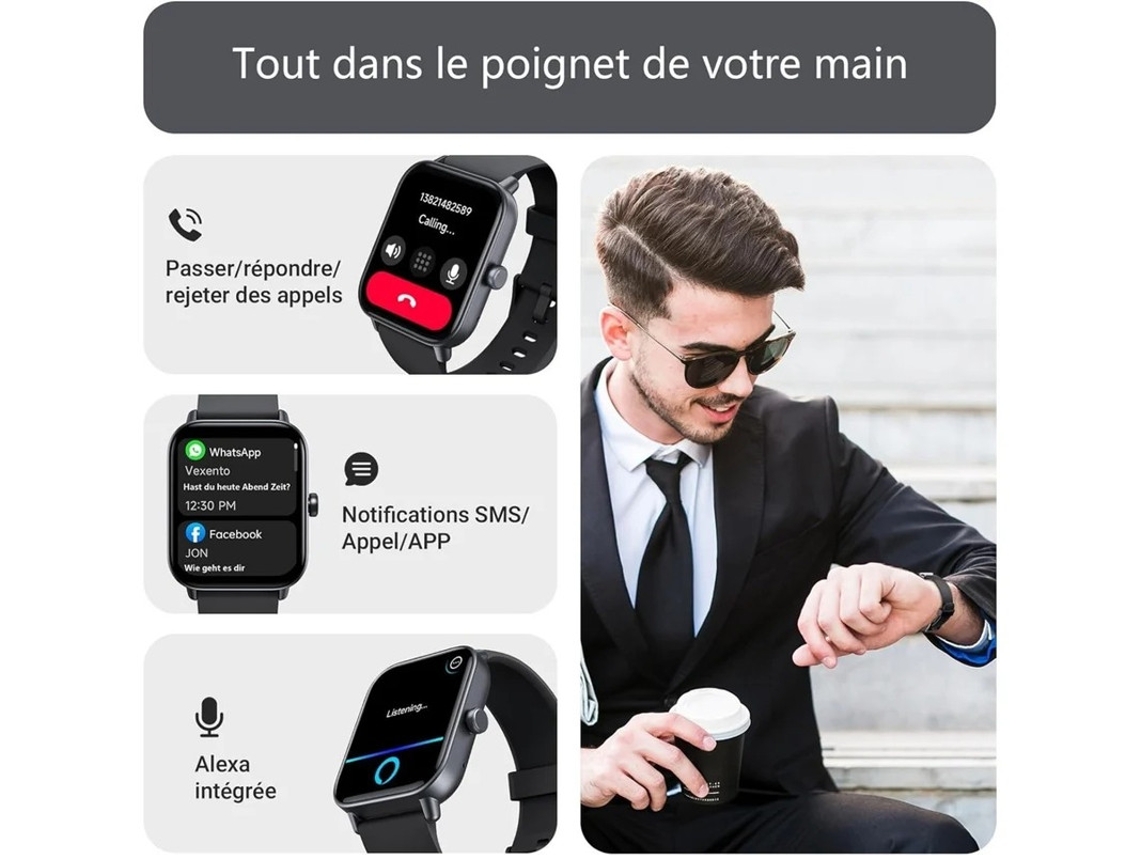 Reloj inteligente Bestvite de 1,8 pulgadas con función de llamada Bluetooth, resistente al agua IP68 para Android e iOS, color plateado
