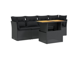 Conjunto 5 de muebles de jardín VIDAXL y cojines ratán sintético negro