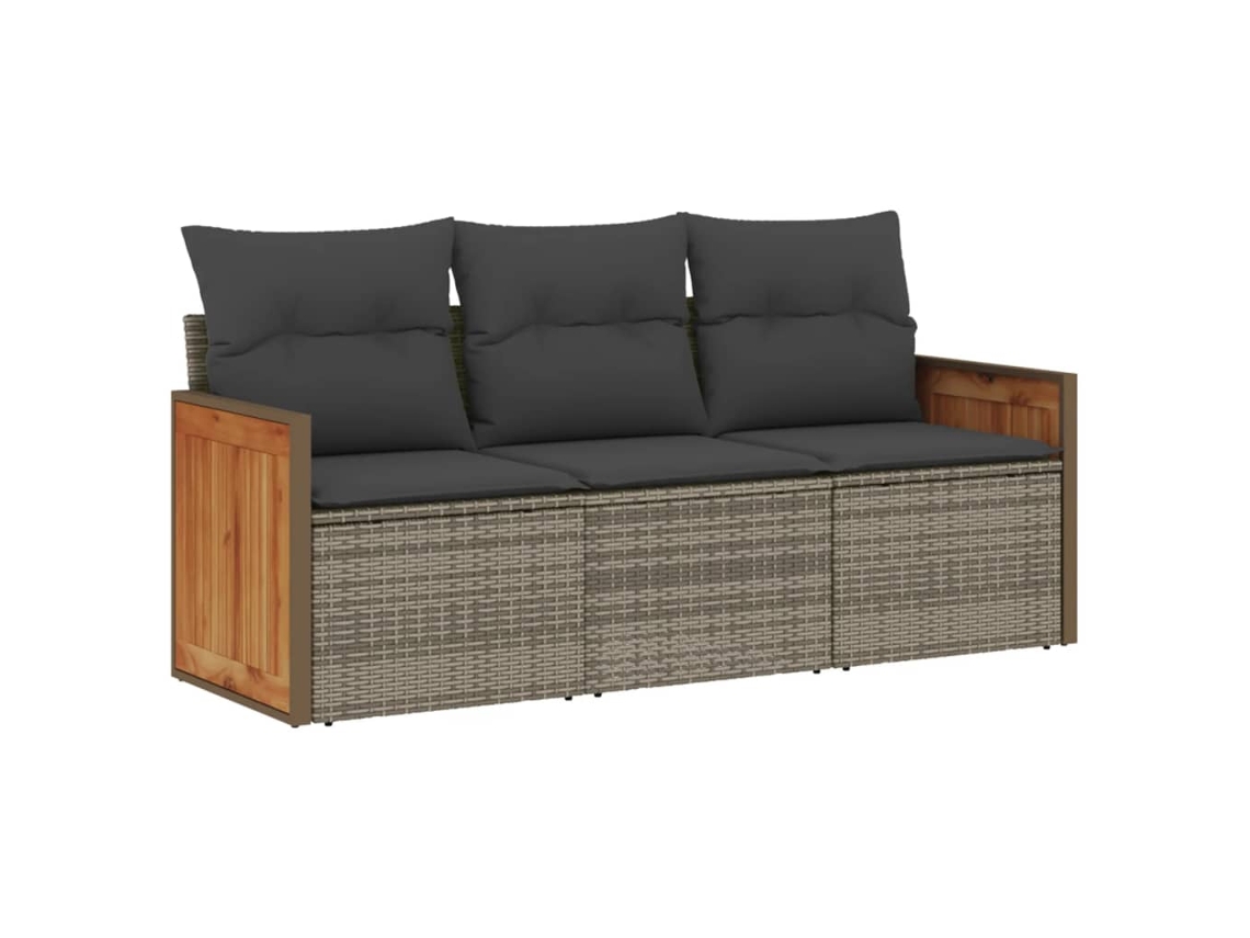 Maison Exclusive - Set De Sofá De Jardín 3 Pzas Y Cojines Ratán Sintético Gris