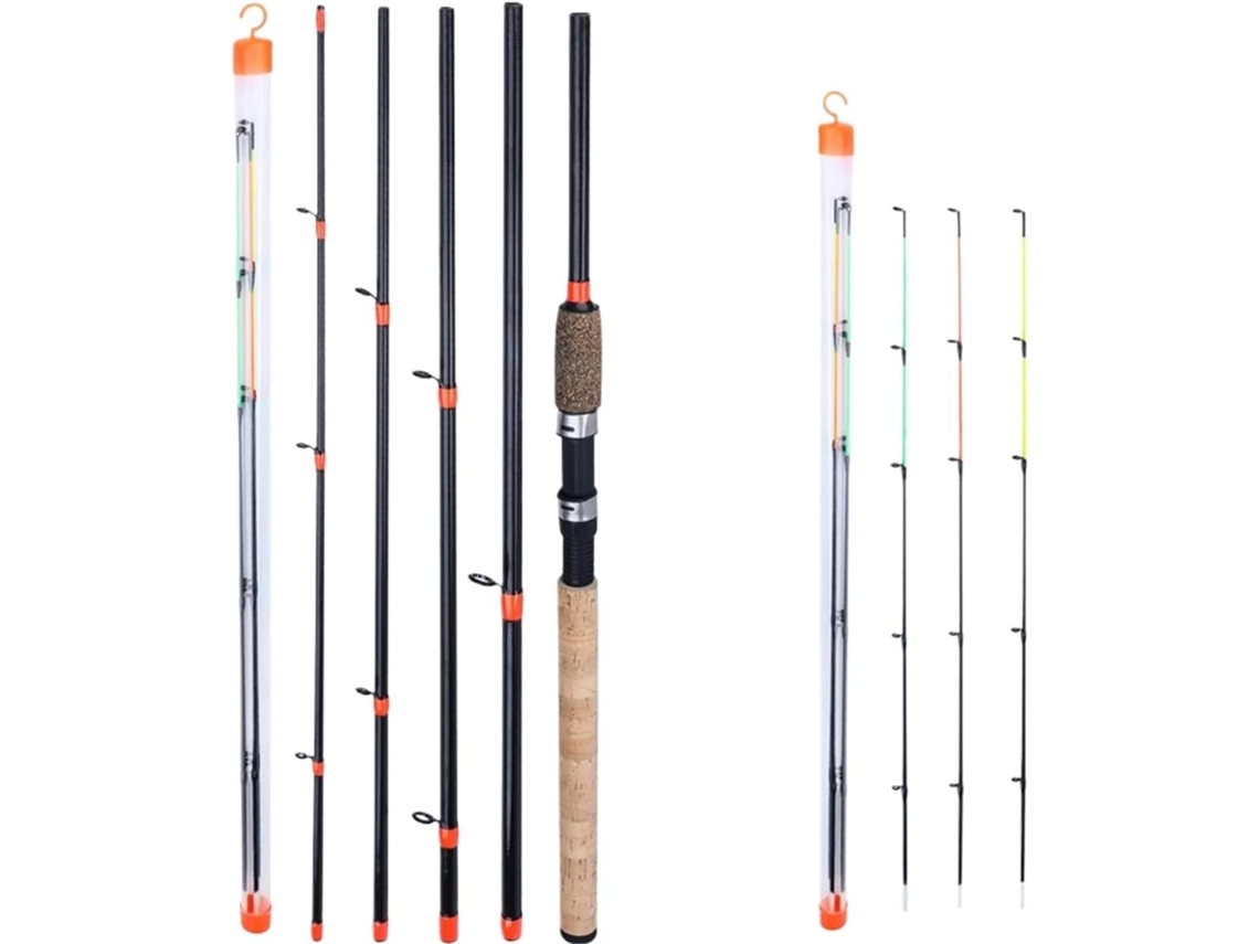 Caña De Pescar Portátil 6 Secciones, Fibra Carbono Con Mango Extensible., Resistente, Ligero, Portátil, Cómodo