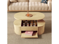 Mesa De Centro Elevable - Con Laterales De Madera Curvados, Estante Extensible, Diseño Multifuncional - Color Madera