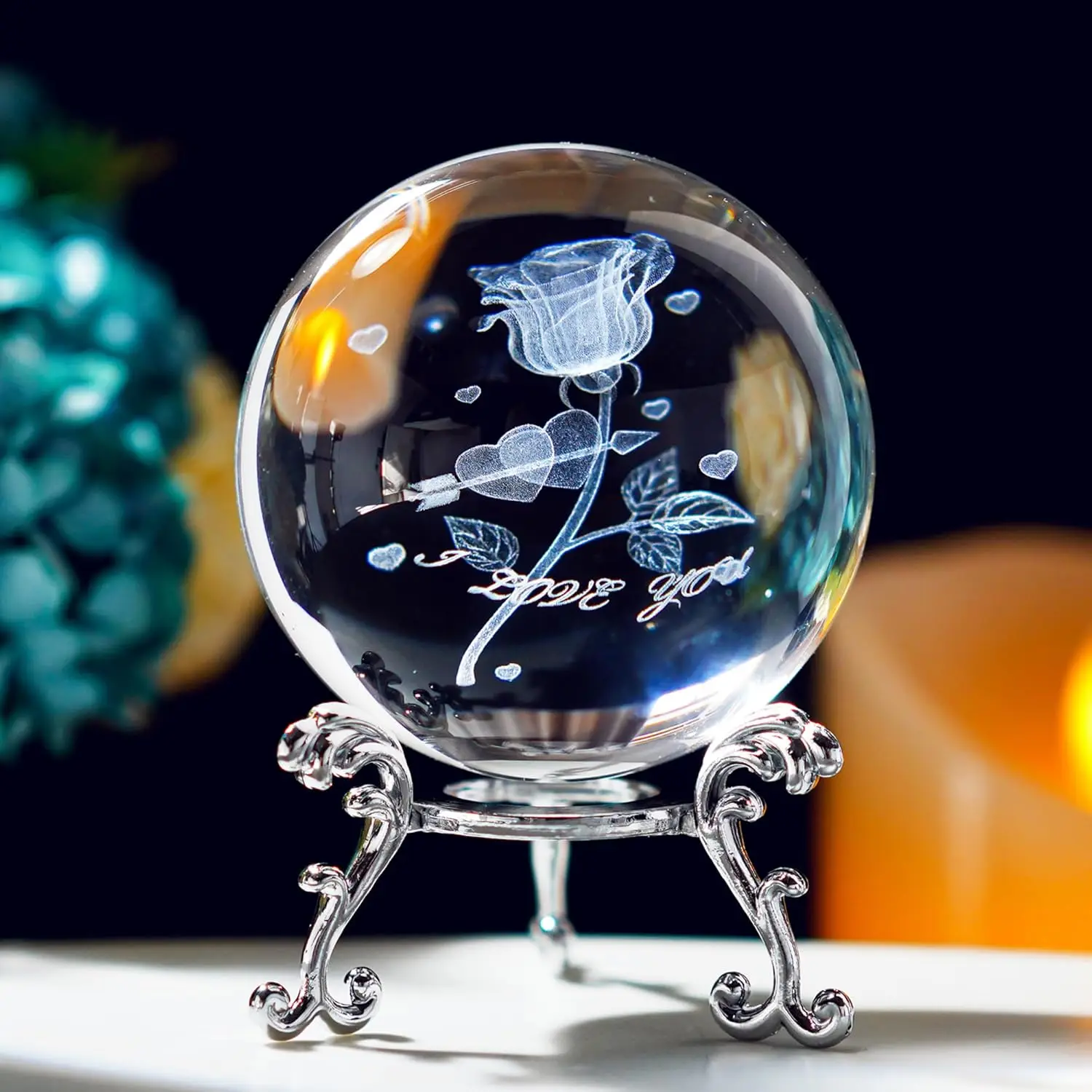 (6 Cm Com Base) Bola De Cristal Rosa 3d De 6 Cm Com Base De Metal