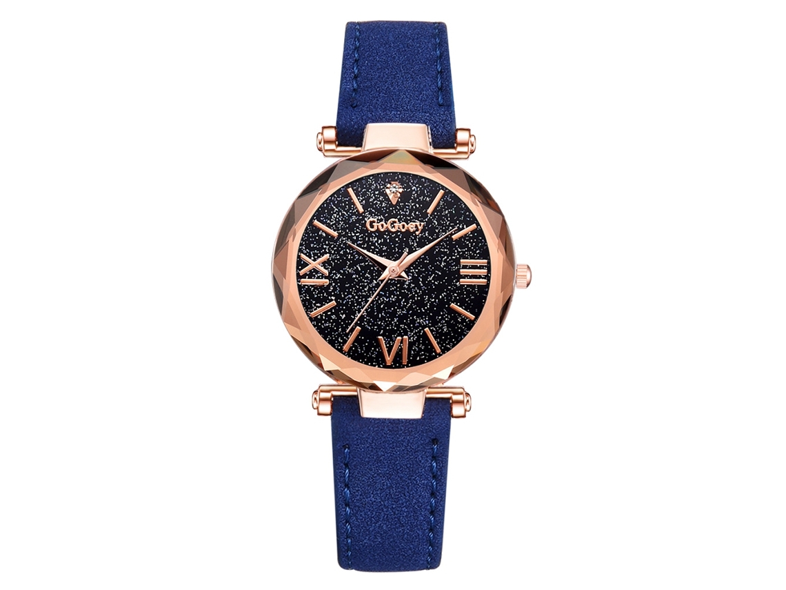 Reloj De Pulsera Para Mujer Con Esfera De Cielo Estrellado, Correa De Poliuretano Y Movimiento De Cuarzo Azul.