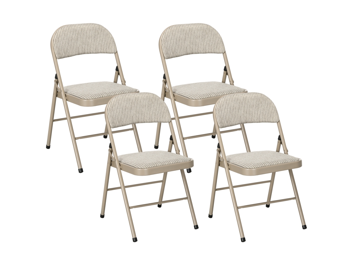 Juego De 4 Sillas Plegables, De Lino Sintético, Con Respaldo De Estructura De Acero, Color Beige, Para Salón.