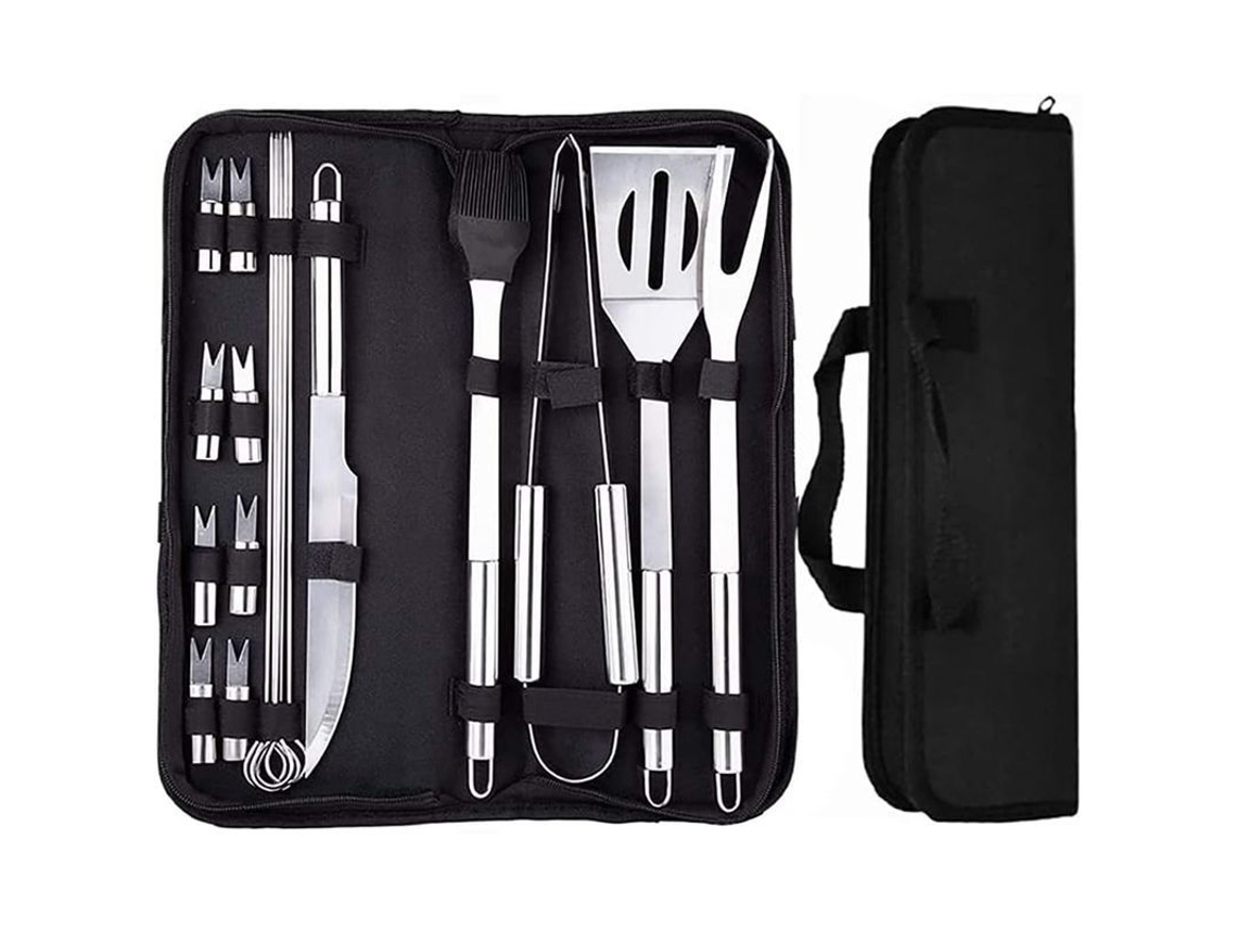 2026da-kit Barbacoa 18 Piezas Herramientas Acero Inoxidable Tenedor Pinzas Cepillo Espetos Para Camping Exterior Viajes