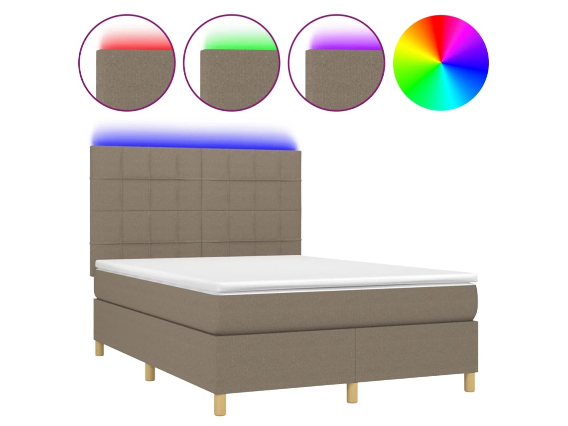 Maison Exclusive - Cama Box Spring Colchón Y Luces Led Tela Gris Taupe 140x190 Cm
