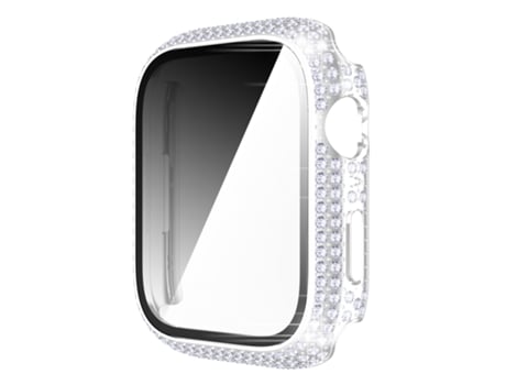 Pieza de diamante + Caja de reloj de vidrio templado para Apple Watch Series 9/8/7 45 mm (Plata)