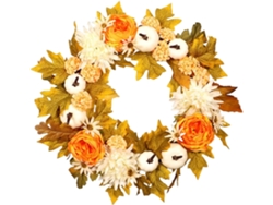 Corona de otoño para puerta principal, 45 cm, decoración de temporada, calabazas blancas, hojas de arce - Cm GOKOCO