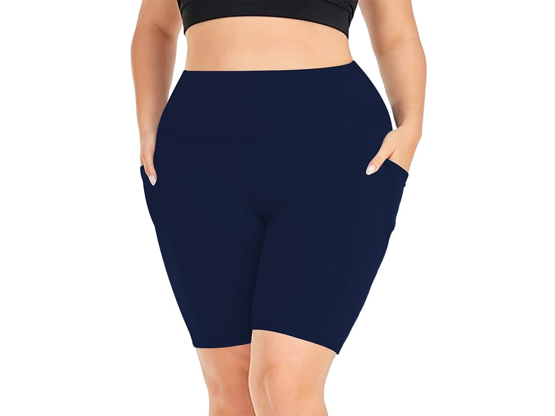 Shorts De Ioga Femininos Plus Size - Com Bolsos - 2xl Azul Siurn