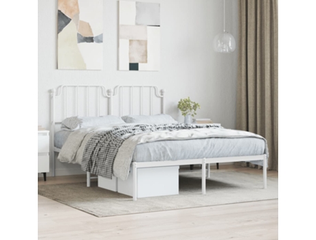 Cama con Cabecero MAISON EXCLUSIVE Metal Blanco (135x190cm)
