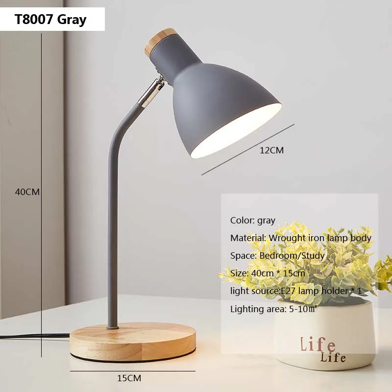 Lámpara De Mesa De Madera Creativa (gris, Luz Blanca Fría), Lámpara De Escritorio Flexible, Base Led E27, Decoración Del Hogar.