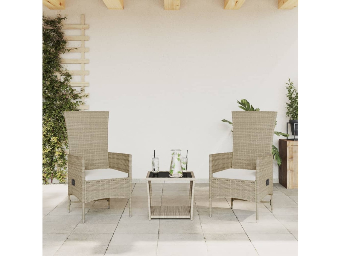Juego de comedor de jardín de 3 piezas con cojines de mimbre beige de DKD Home Decor