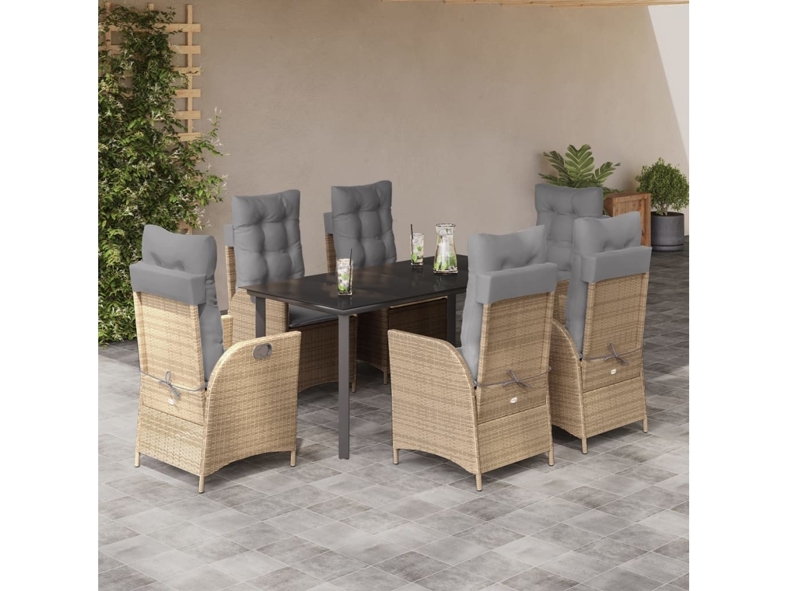 Juego de comedor de jardín de 7 piezas con cojines de mimbre beige de DKD Home Decor