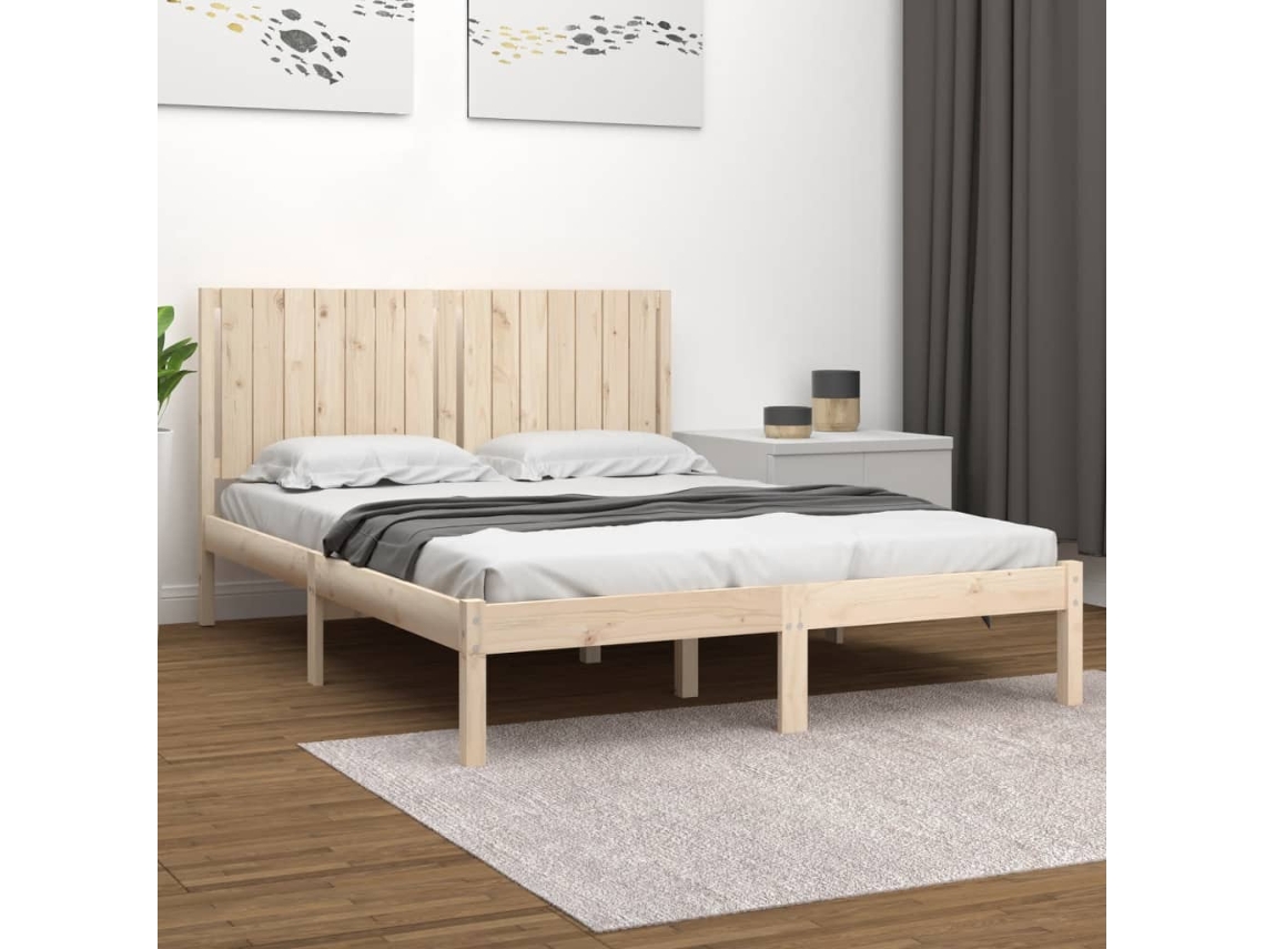 Estructura De Cama Sin Colchón Madera Maciza De Pino 160x200 Cm