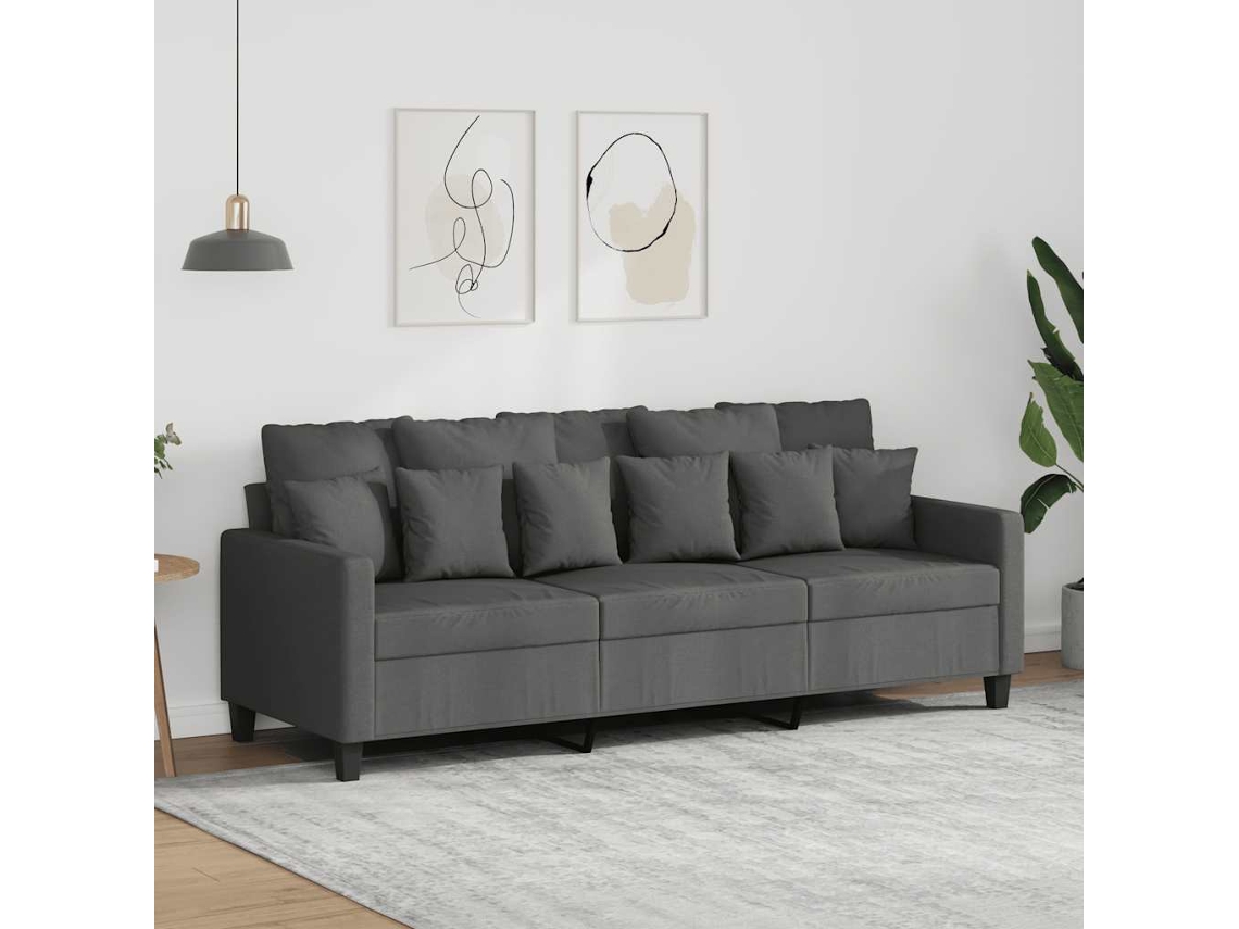 Sofá De 3 Plazas | Sofá De Salón | Sofá De Descanso De Tela Gris Oscuro 180 Cm