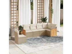 Conjunto de sofá de jardín de 6 piezas con cojines, mimbre sintético beige, Dkd Home Decor
