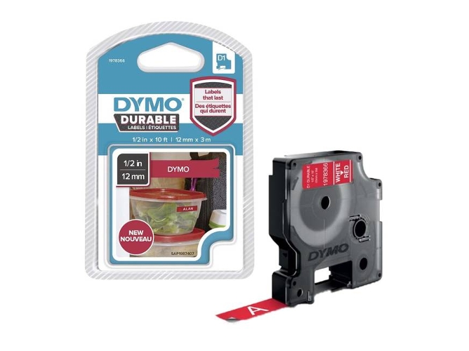 Cinta Etiquetas DYMO D1 12MMX3M Blanco/Rojo 1978366