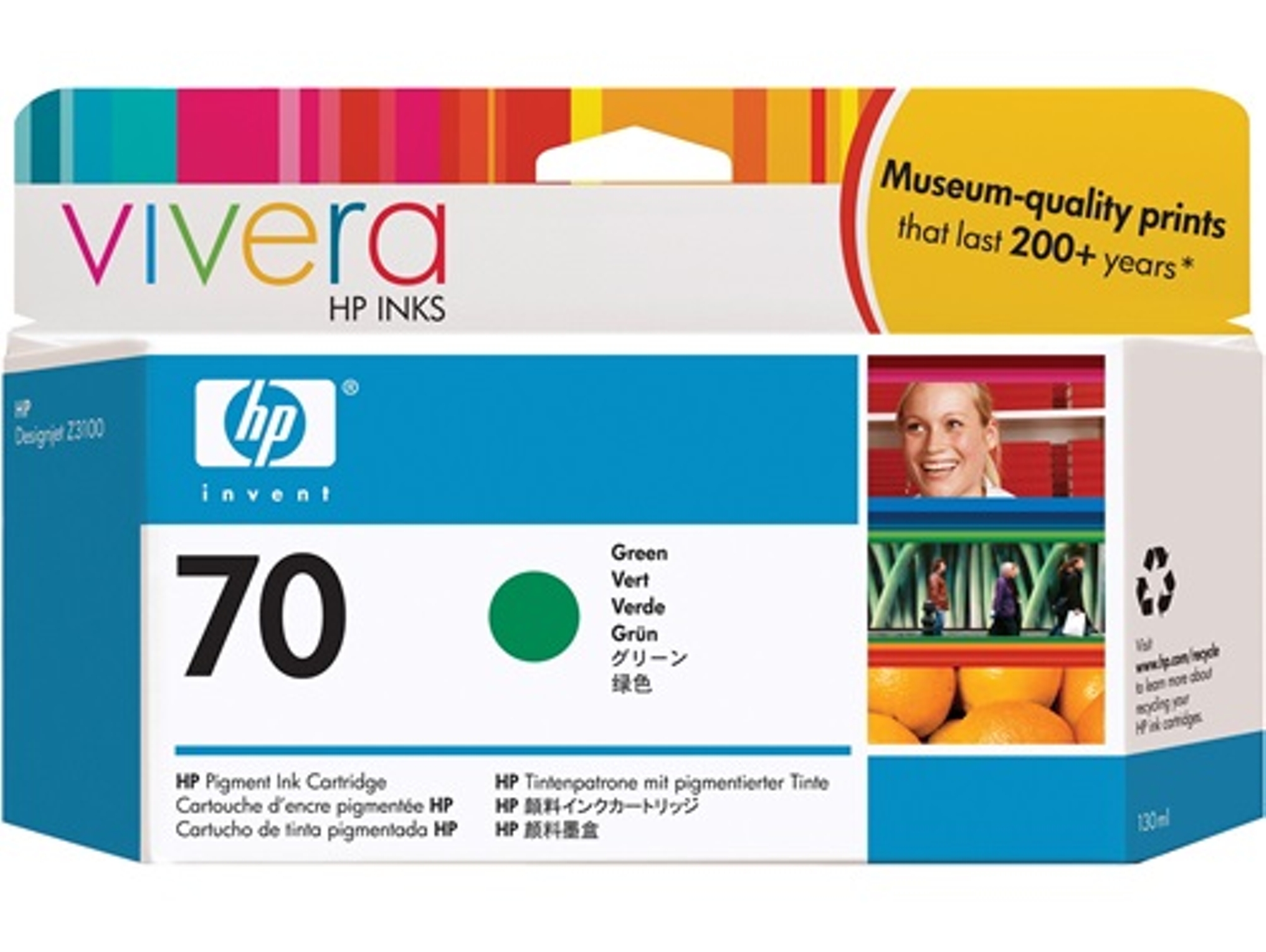 Cartucho de Tinta Original HP 70 de 130 ML C9457A Verde  para DesignJet Z3100, Z3100 GP, Z3100ps GP, Z3200, Z3200ps