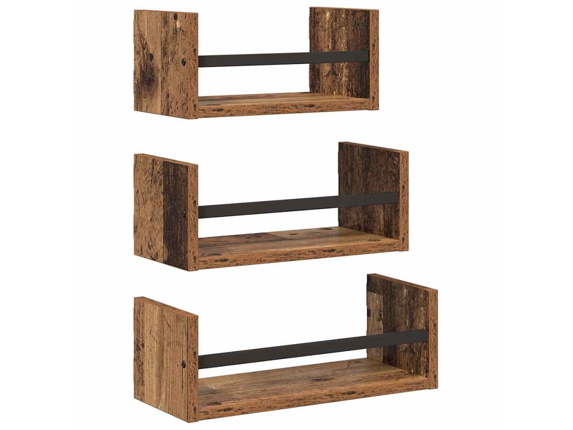 Conjunto De Estantes De Pared | Estante Flotante | Estantería Pared 3 Uds Madera Vieja 40x16x14cm