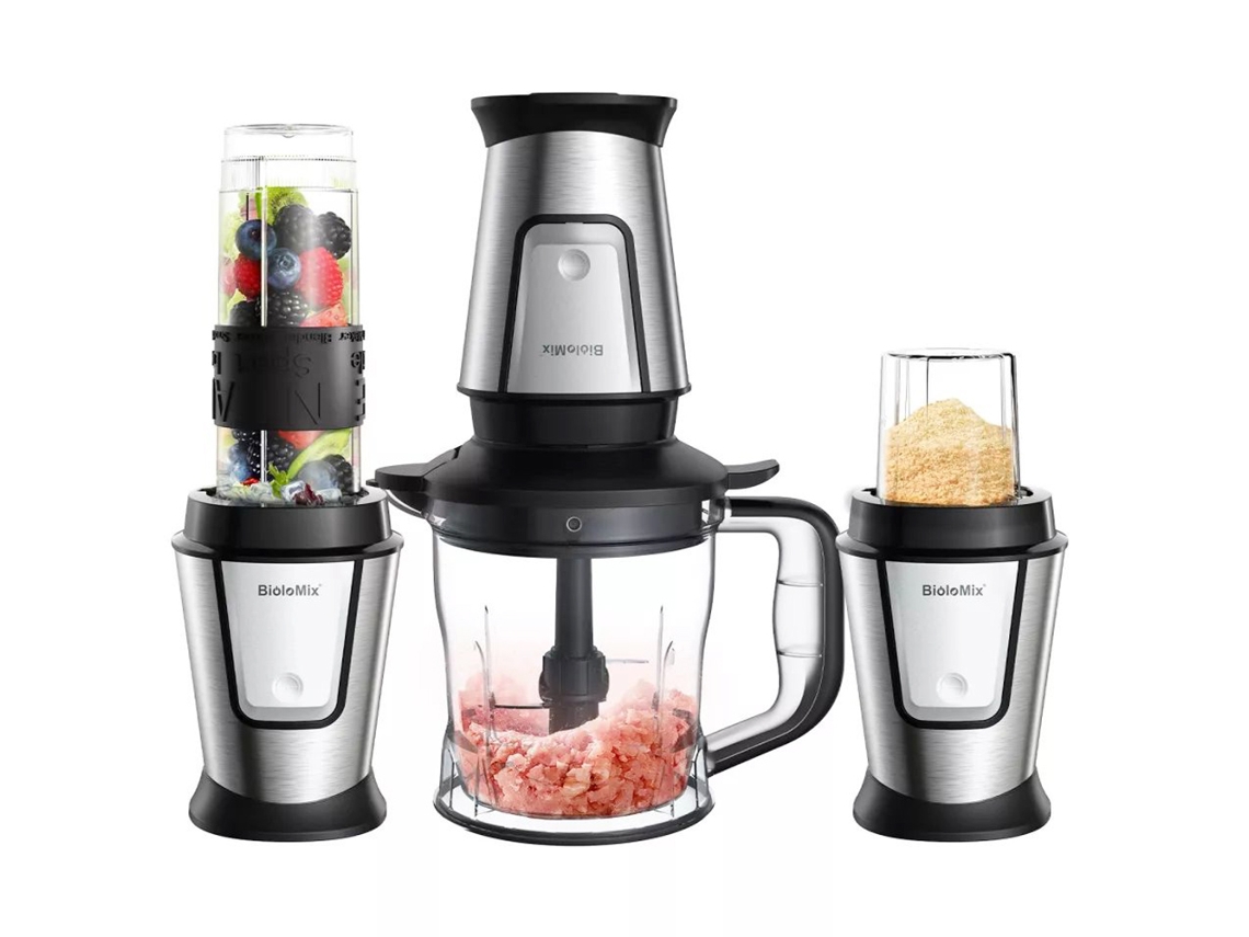 Procesador de alimentos multifuncional 3 en 1 BIOLOMIX TB23M 700W Exprimidor portátil Licuadora personal Picadora de carne