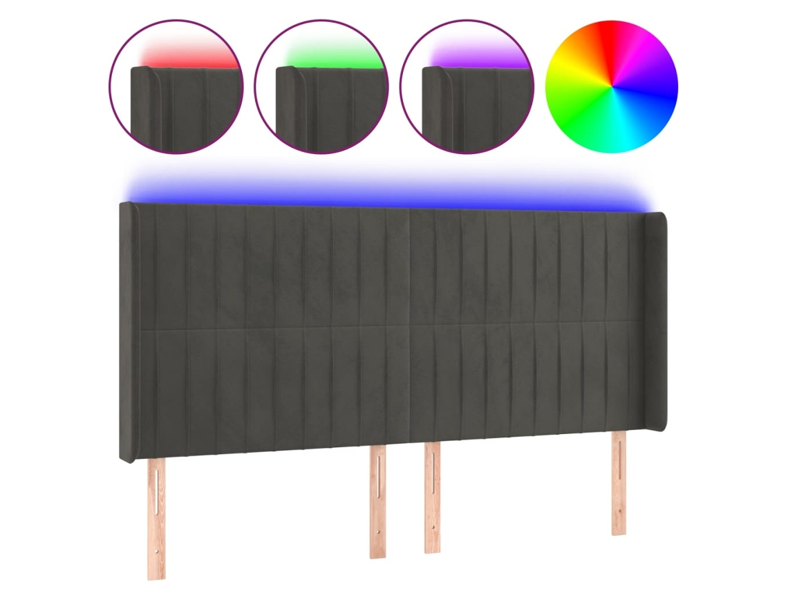 Cabecero de cama de terciopelo gris oscuro con iluminación LED MAISON EXCLUSIVE (183x16x118 cm)