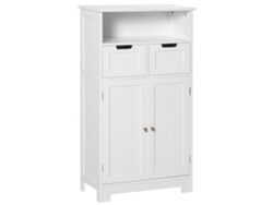 Armario de baño Kleankin blanco de 60x30x108,8 cm, 2 puertas, 2 cajones, estante ajustable, compartimento abierto multiusos.