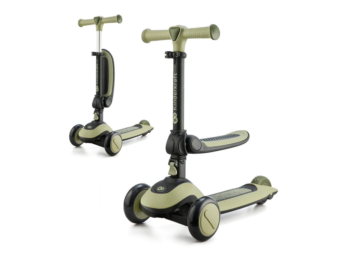 Bicicleta De Equilibrio 2 en 1 Kinderkraft HALLEY con asiento plegable, manillar ajustable y ruedas LED Verde