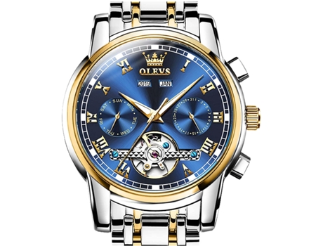 VEANXIN Reloj mecánico automático de acero inoxidable para hombre(oro plateado)