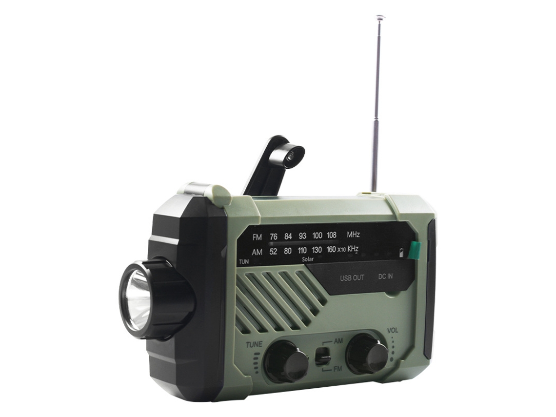 Radio portátil de emergencia - FM/AM - Recargable con energía solar, linterna LED - 2000 mAh