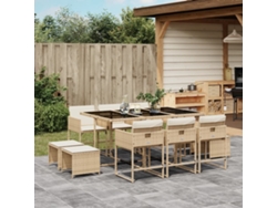 Juego de comedor de jardín de 11 piezas con cojines de mimbre beige de DKD Home Decor