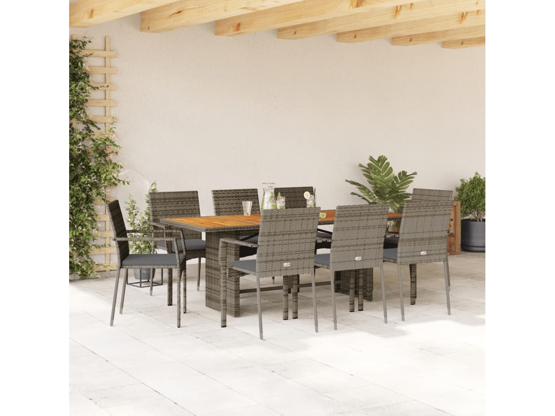 Conjunto de comedor de jardín DKD Home Decor de 9 piezas con cojines, ratán gris