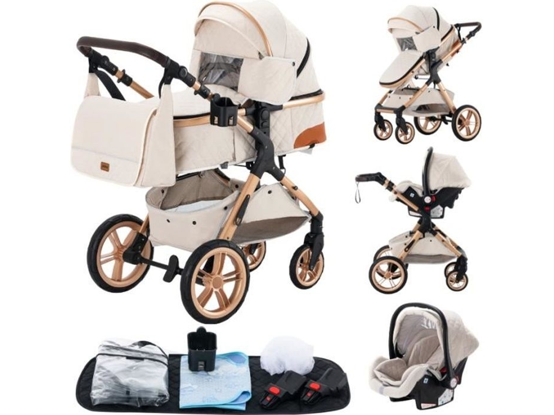Cochecito 3 en 1 Yazoco con capazo y silla de auto, hasta 15 kg, color blanco