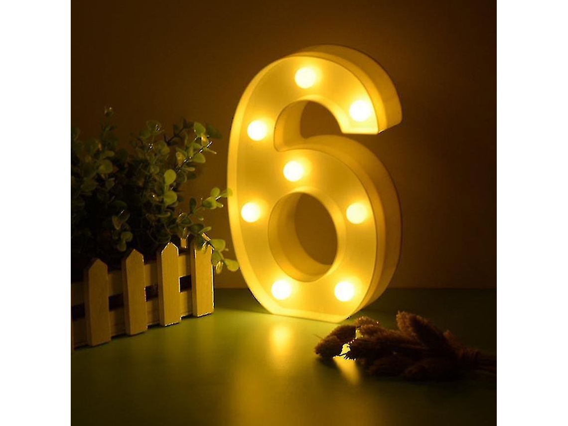 Rebe-números Led Iluminados 22cm Blanco 0-9 Para Bodas Cumpleaños Fiesta Con Baterías Número 6