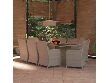 Conjunto 9 de comedor para jardín VIDAXL ratán sintético marrón