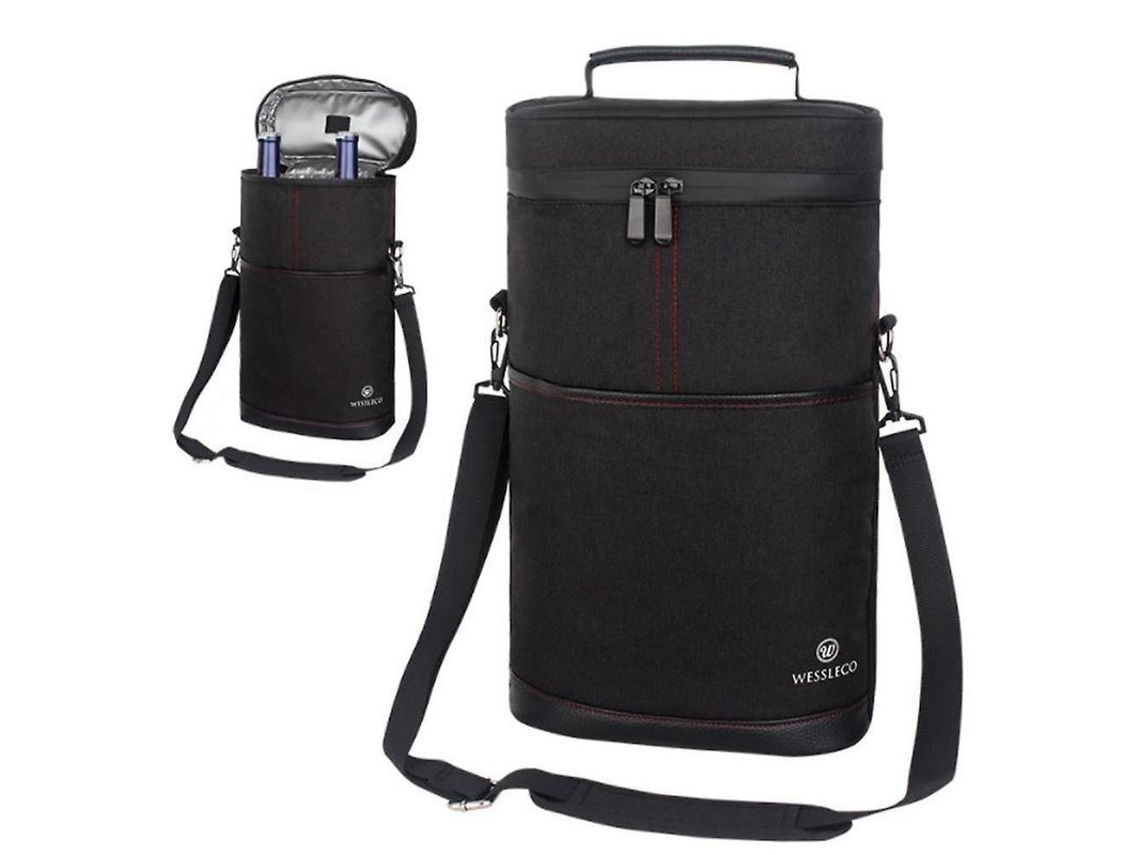 2026-4873-bolsa Isolada Portátil Para Vinos Resistente A Fugas Con Correa Ajustable Y Divisorio Acolchado Negro